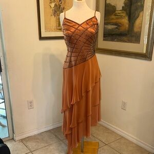 DAYMOR Couture Elegant Beaded Copper Gown w/ Shoulder Cover Size 10